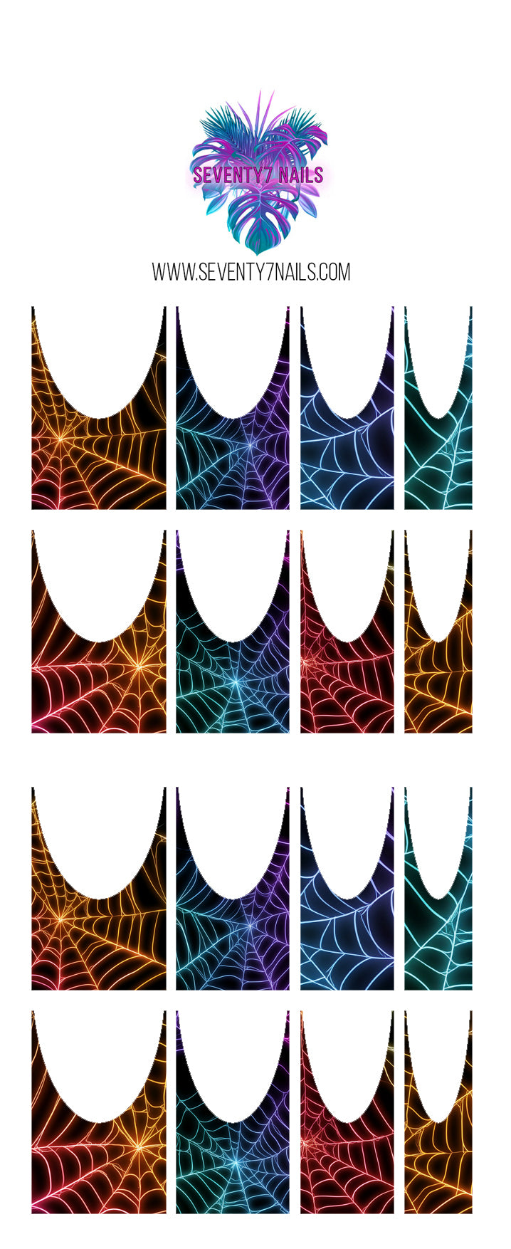 Waterslide Nail Decals - French Cut - Neon Webs
