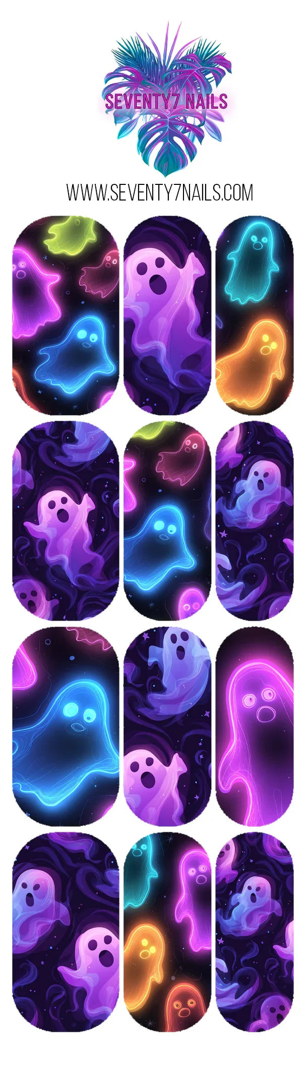 Waterslide Nail Decals - Neon Ghosts
