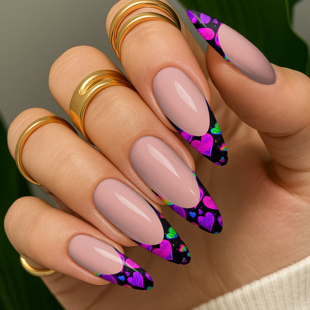 Waterslide Nail Decals - French Cut - Neon Hearts - Seventy7 Nail Decals