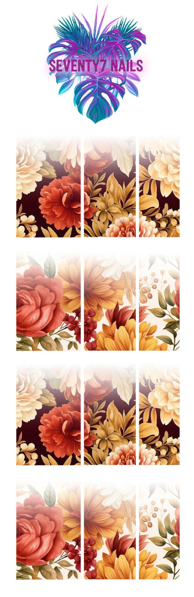 Ombre Waterslide Nail Decals - Autumn Floral - Seventy7 Nail Decals