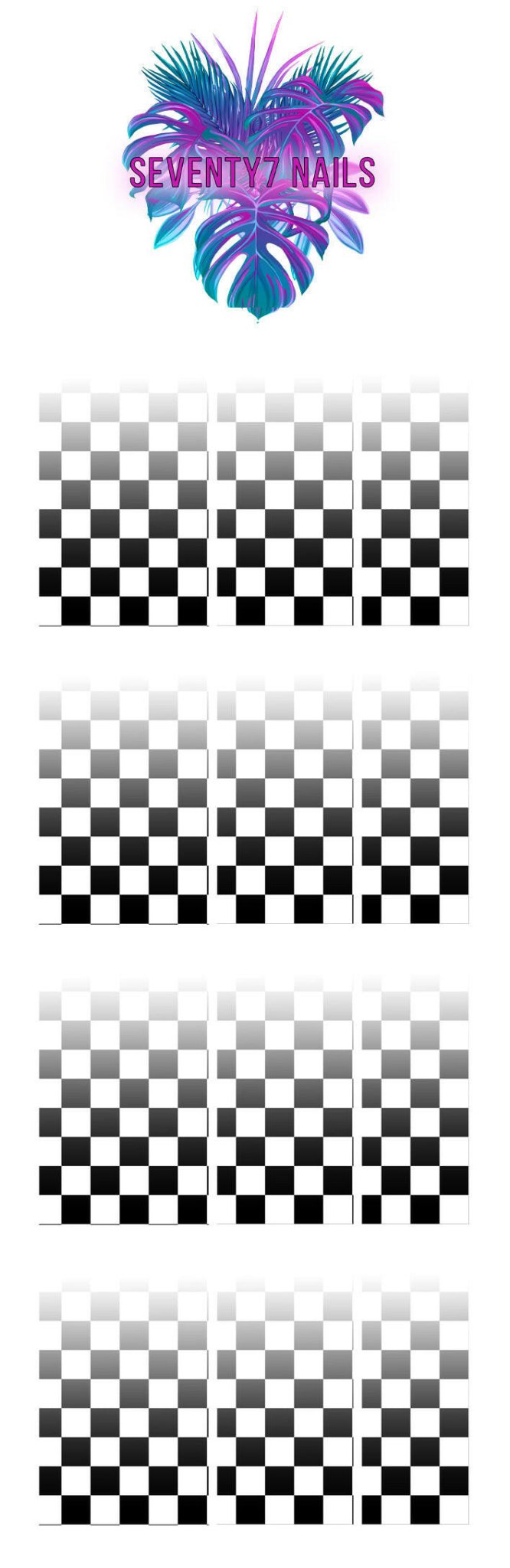 Ombre Waterslide Nail Decals - Black and White Checkered - Seventy7 Nail Decals