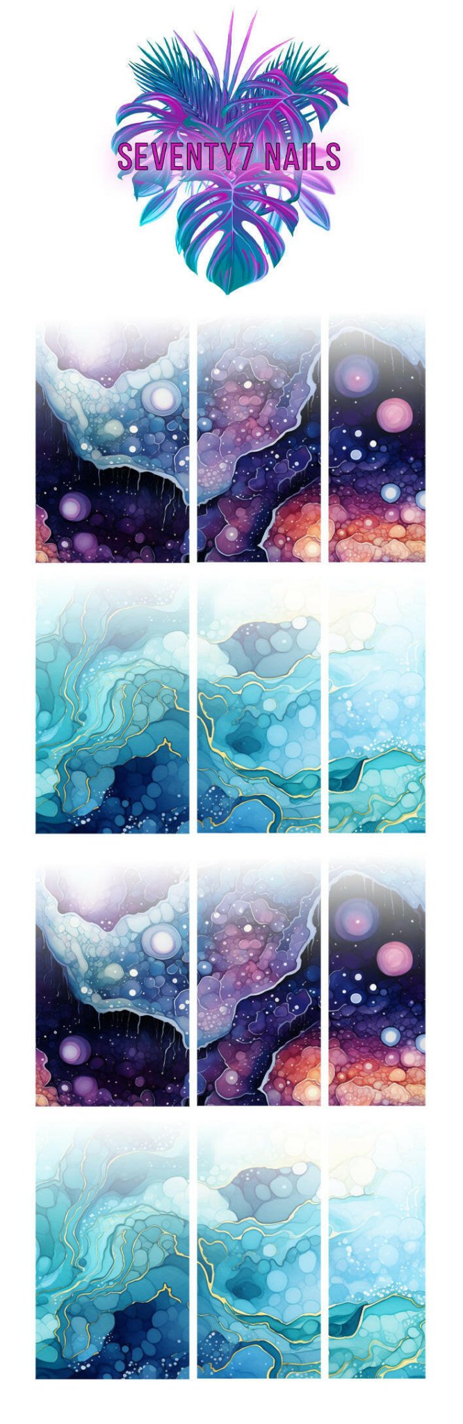 Ombre Waterslide Nail Decals - Blue Geode - Seventy7 Nail Decals