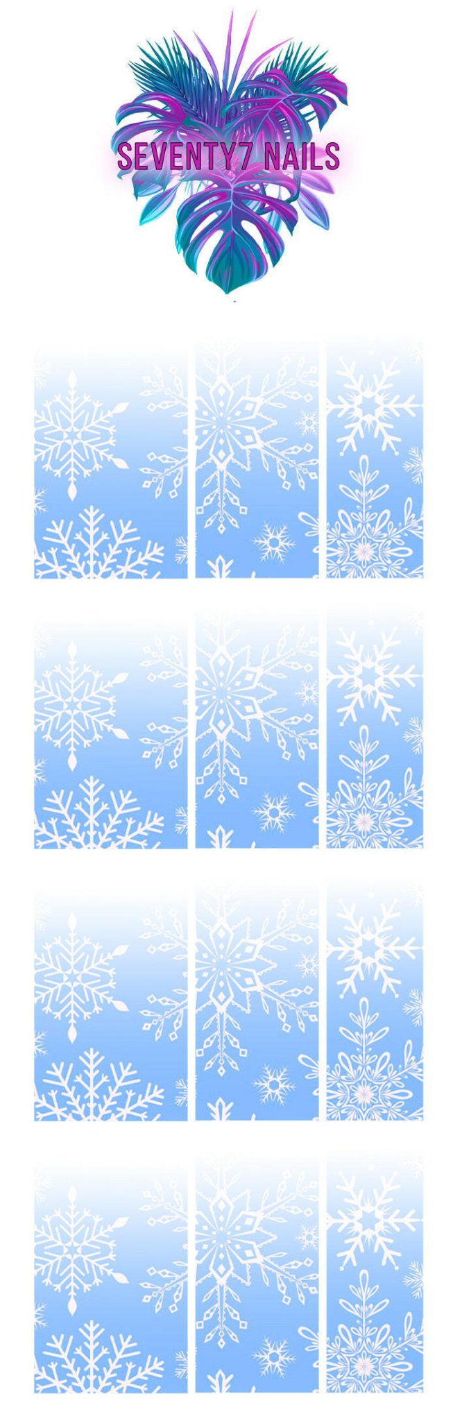 Ombre Waterslide Nail Decals - Blue Snowflakes - Seventy7 Nail Decals