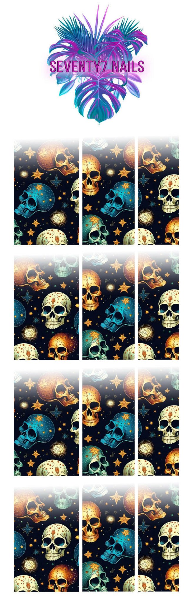Ombre Waterslide Nail Decals - Celestial Skulls - Seventy7 Nail Decals