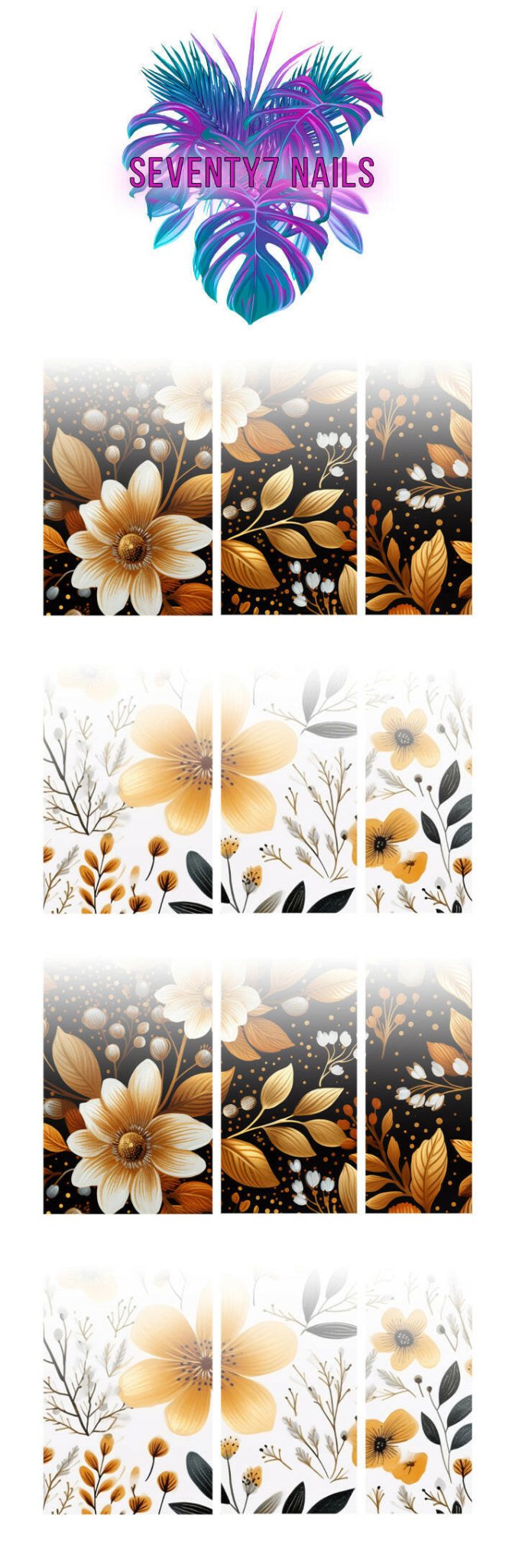 Ombre Waterslide Nail Decals - Copper Floral - Seventy7 Nail Decals