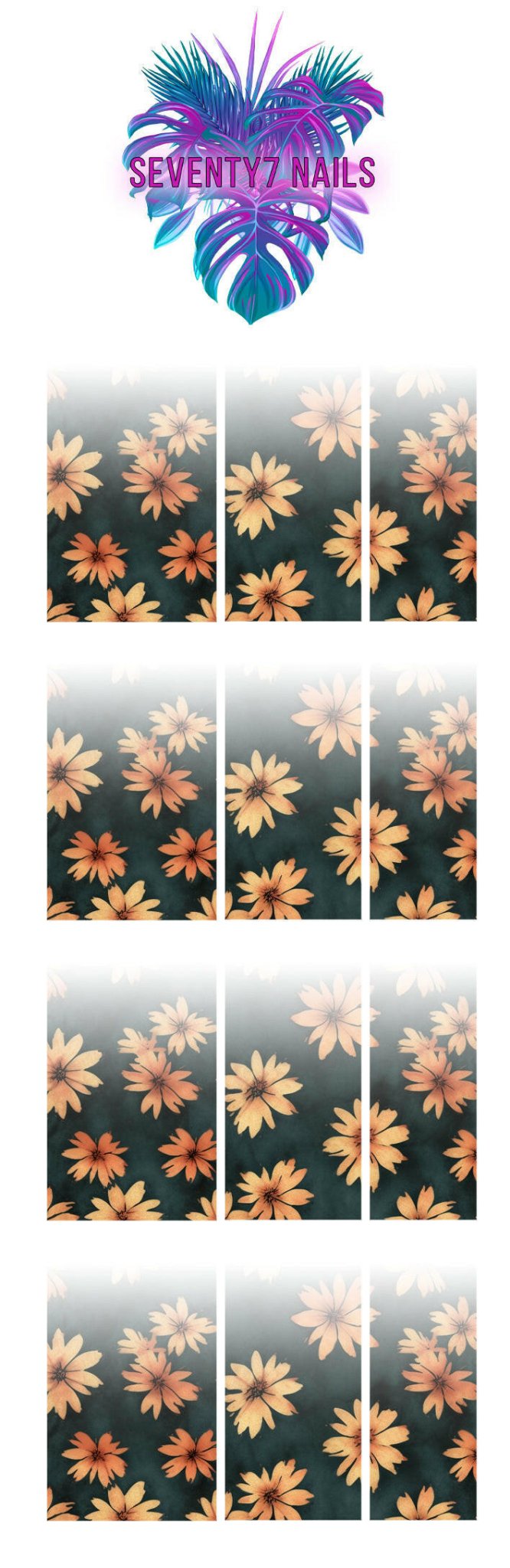 Ombre Waterslide Nail Decals - Grunge Sunflowers - Seventy7 Nail Decals