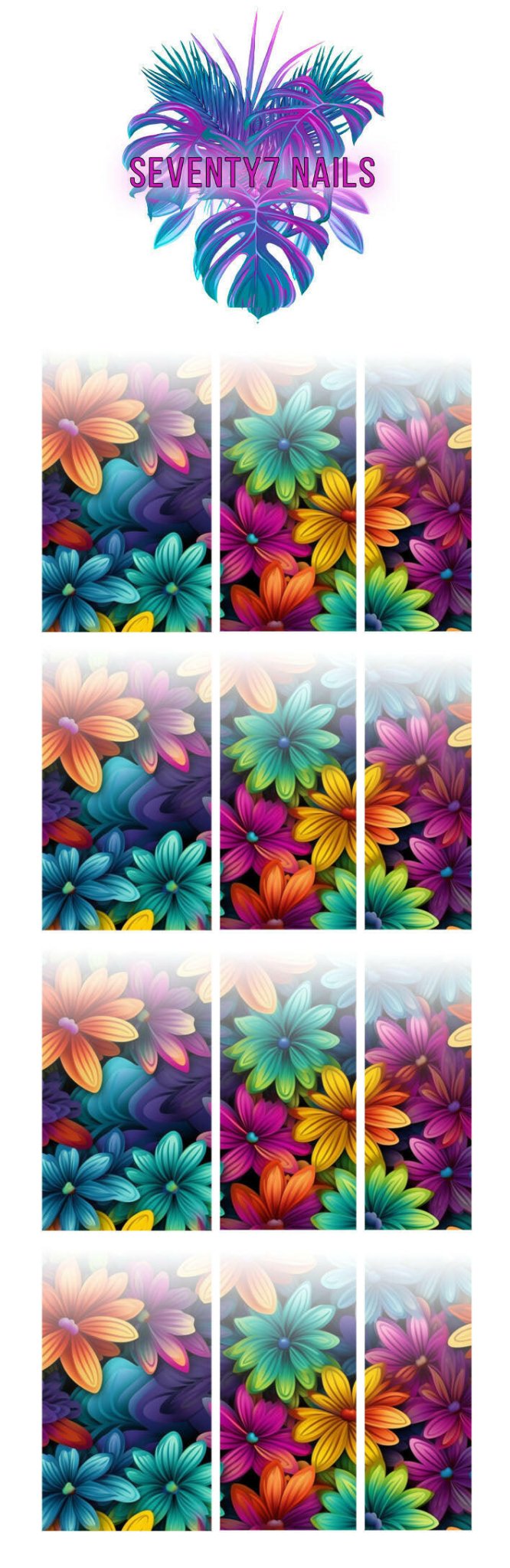 Ombre Waterslide Nail Decals - Neon Floral - Seventy7 Nail Decals
