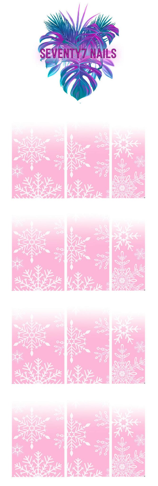 Ombre Waterslide Nail Decals - Pink Snowflakes - Seventy7 Nail Decals