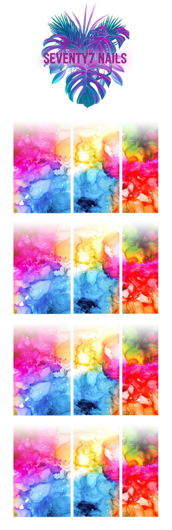 Ombre Waterslide Nail Decals - Rainbow Abstract - Seventy7 Nail Decals