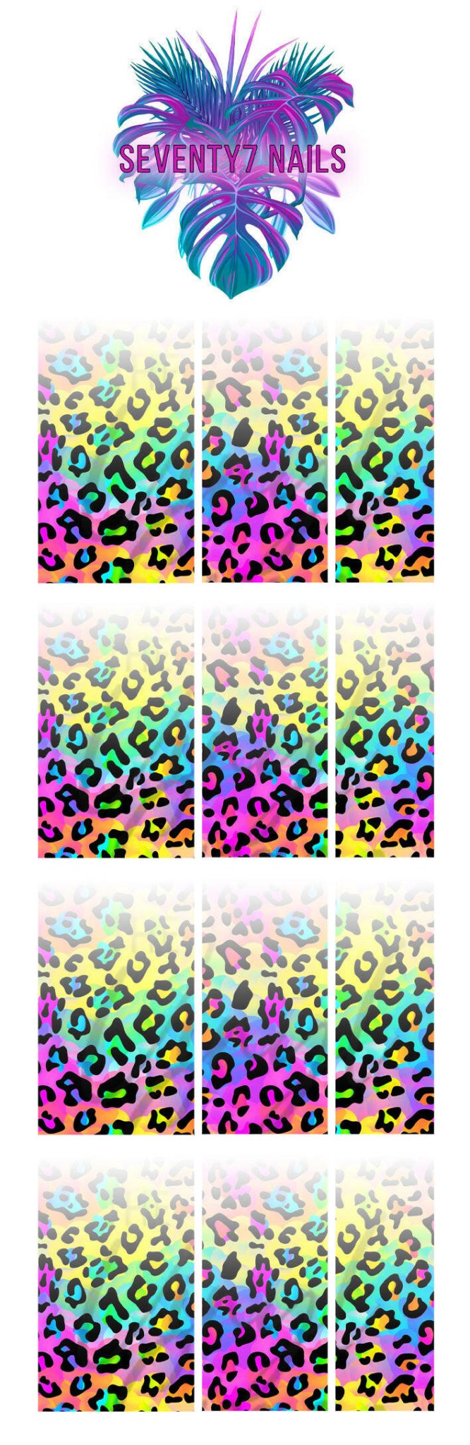 Ombre Waterslide Nail Decals - Rainbow Leopard - Seventy7 Nail Decals