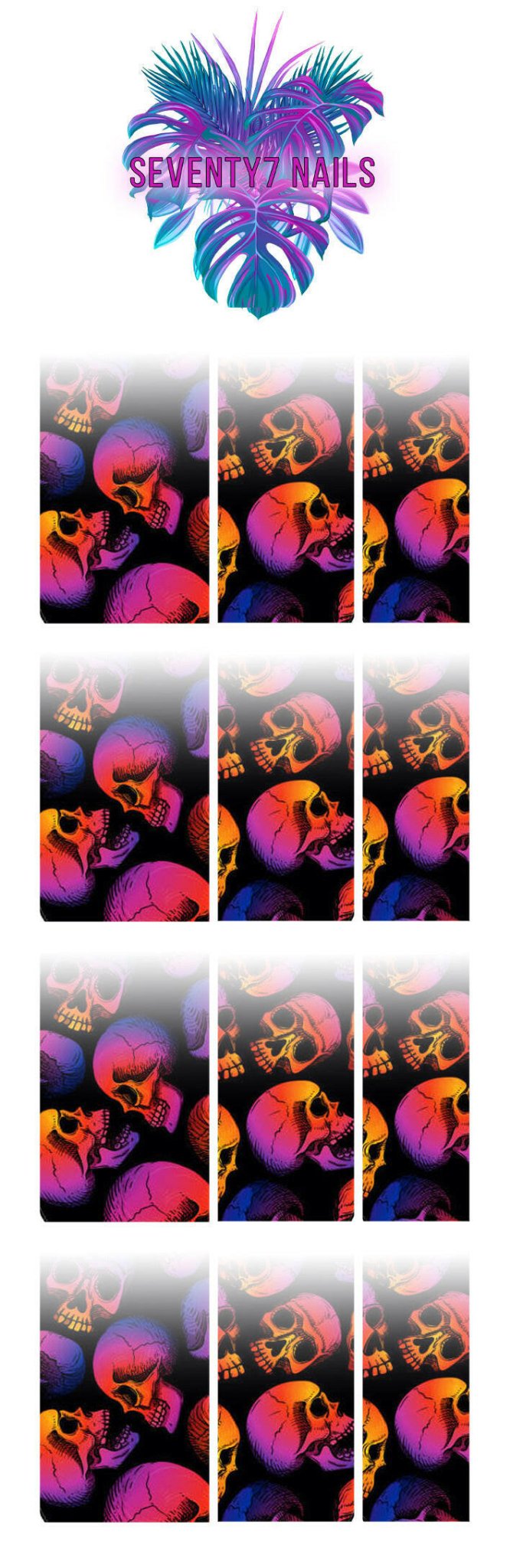 Ombre Waterslide Nail Decals - Rainbow Skulls - Seventy7 Nail Decals