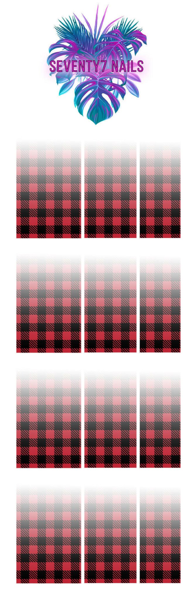 Ombre Waterslide Nail Decals - Red Plaid - Seventy7 Nail Decals
