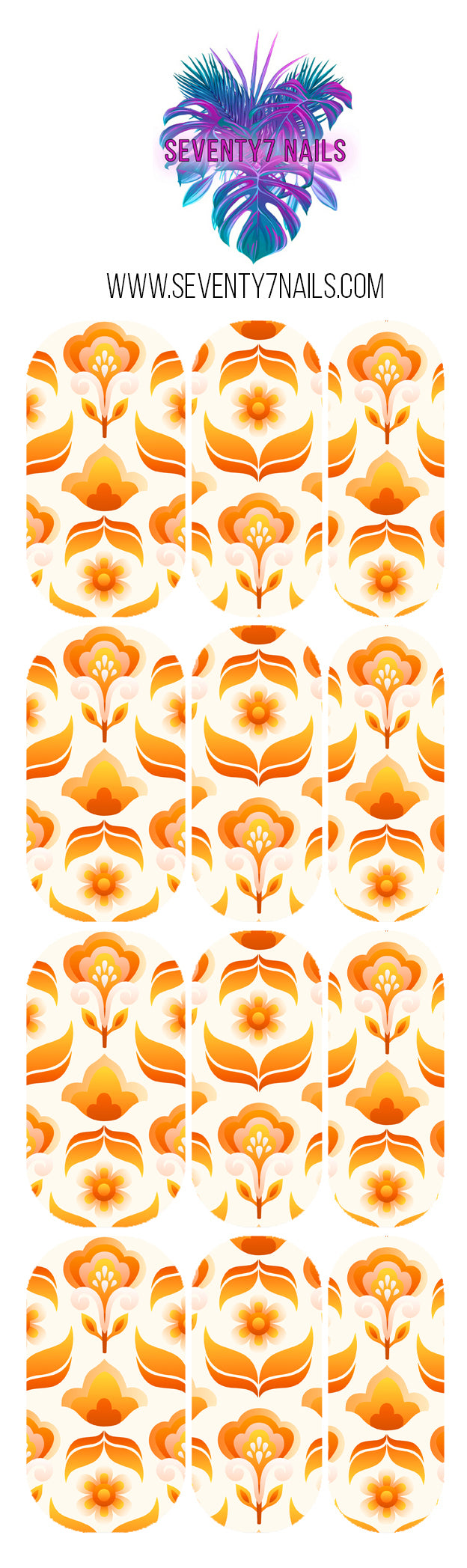 Waterslide Nail Decals - Orange Vintage Pattern