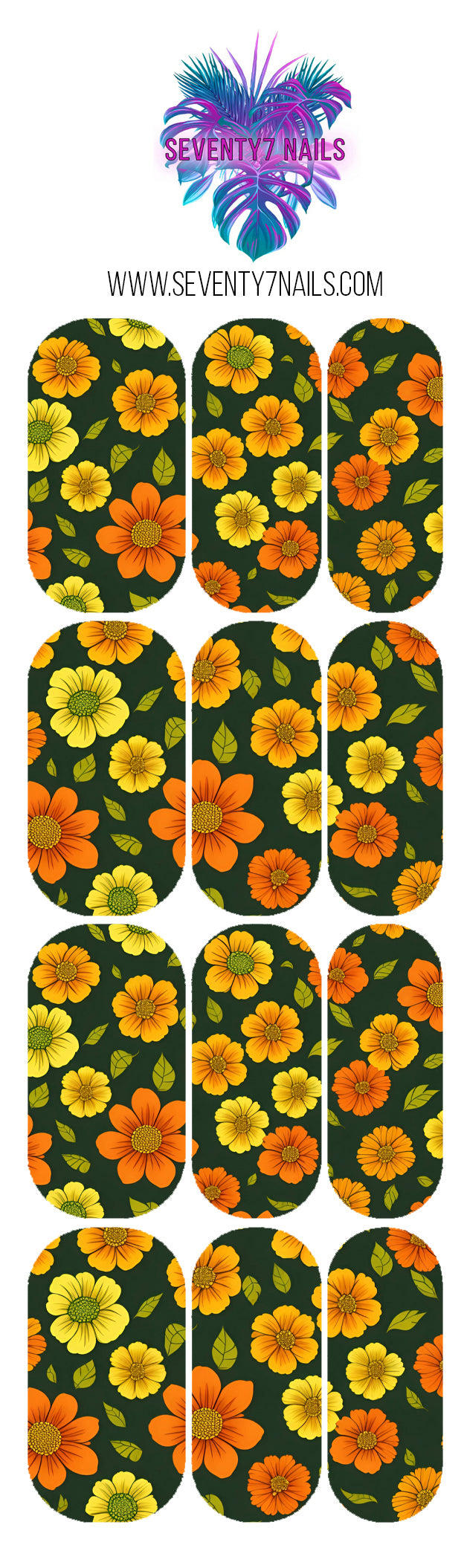 Waterslide Nail Decals - Orange Vintage Foral