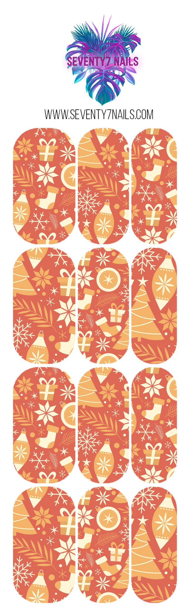 Waterslide Nail Decals - Orange Vintage Christmas