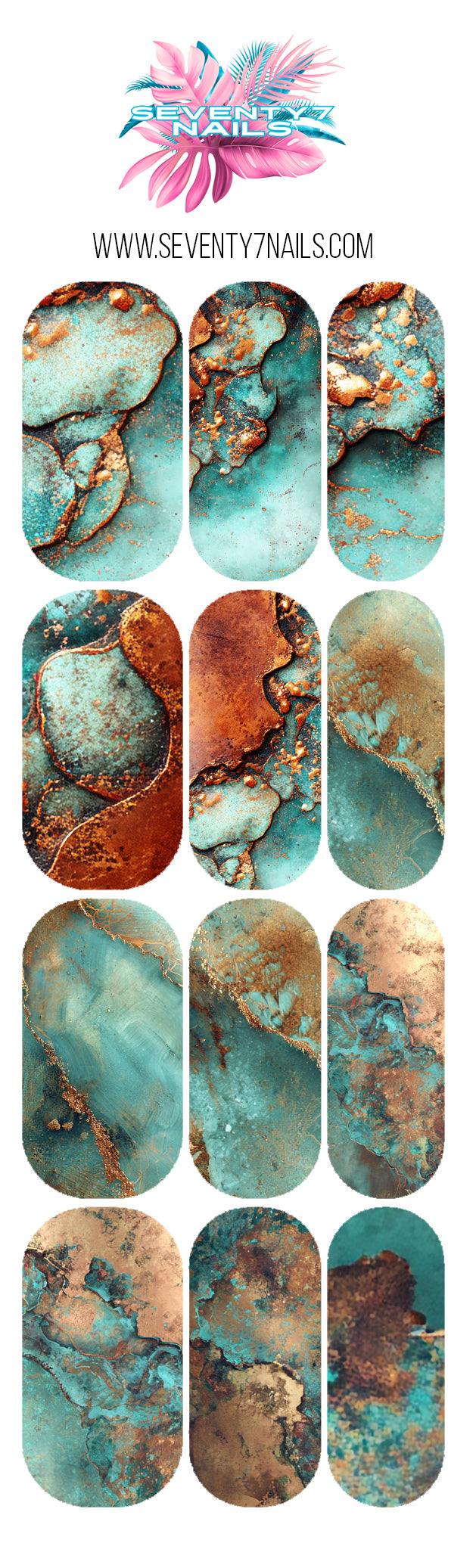 Waterslide Nail Decals - Oxidized Metal - Seventy7 Nail Decals