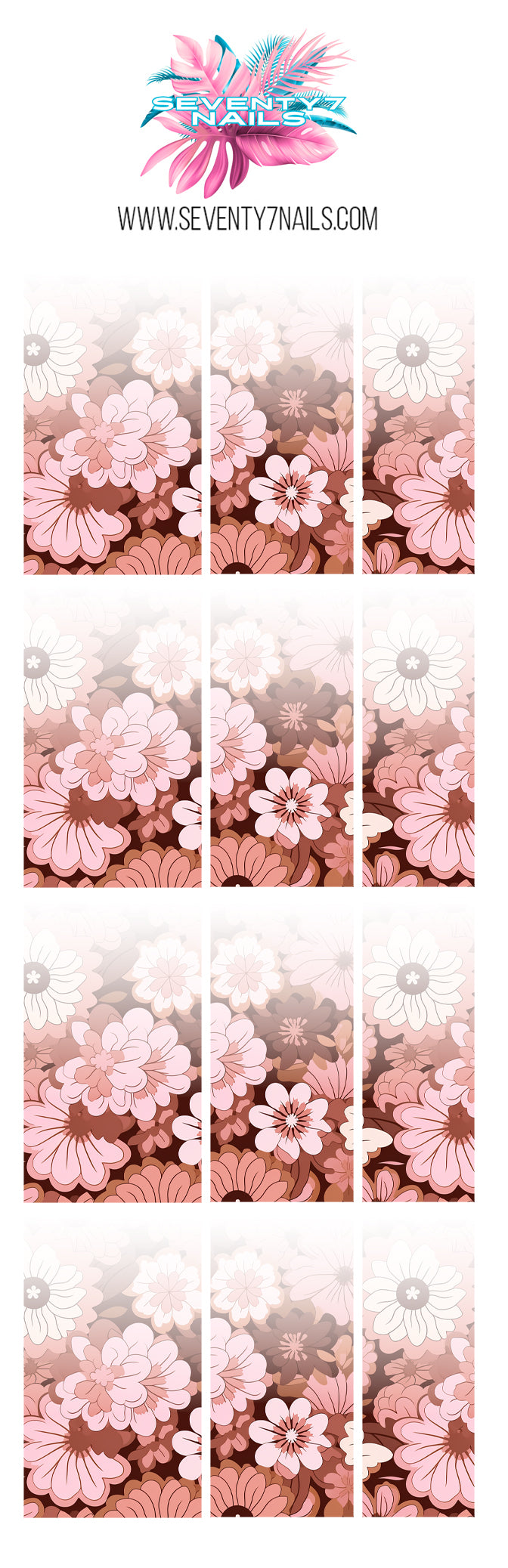 Ombre Waterslide Nail Decals - Pink Brown Floral