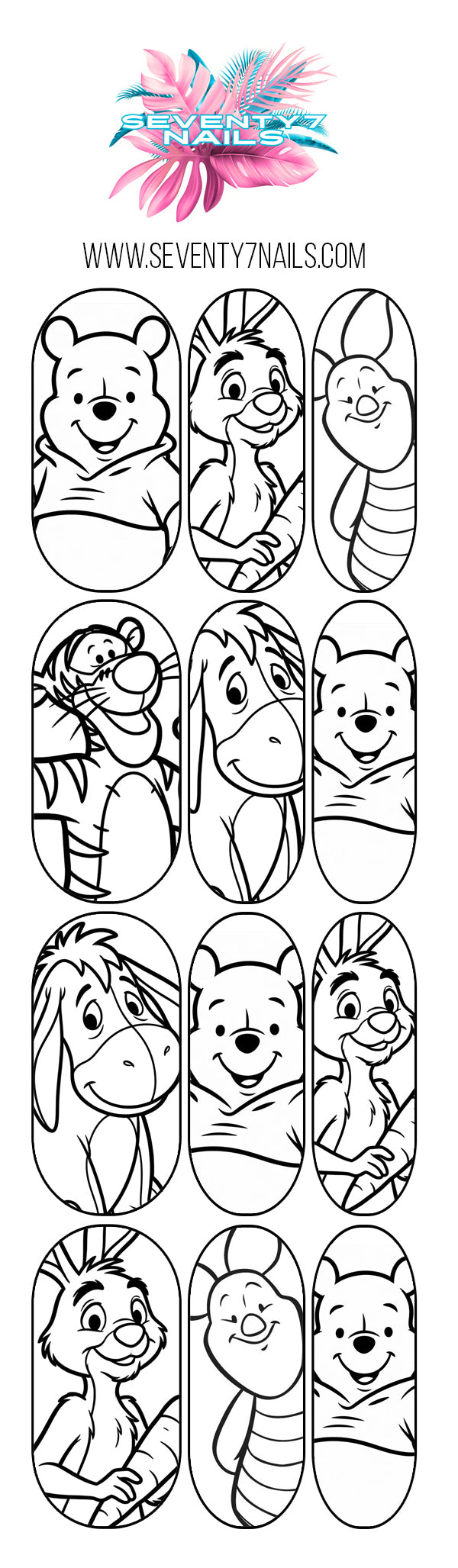 Pooh Outline Nail Decals | Color Your Own Nail Art