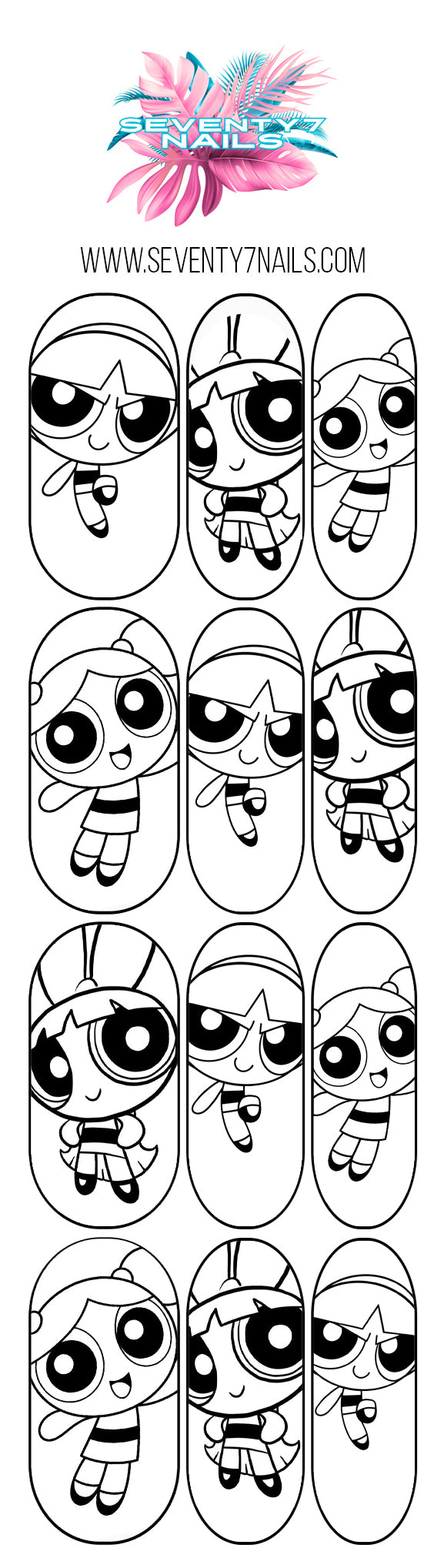 Powerpuff Girls Outline Nail Decals | Color Your Own Nail Art