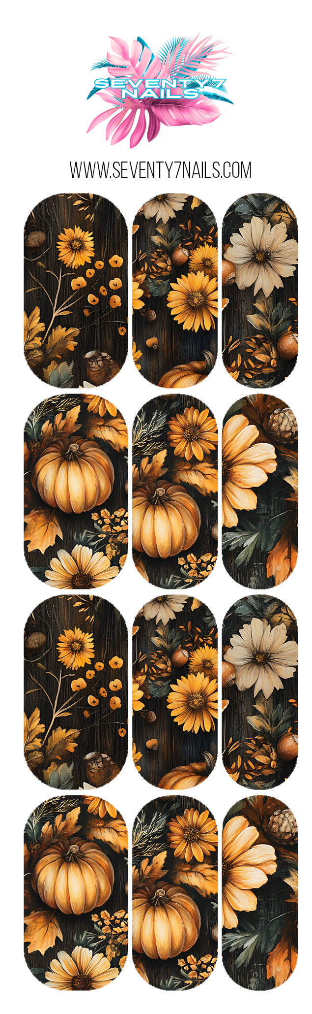 Autumn Nail Decals - Pumpkins &amp; Sunflowers