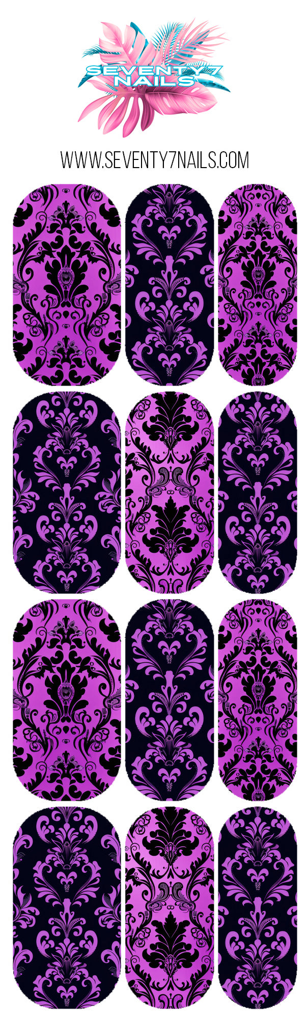 Assorted Nail Decals - Purple Damask