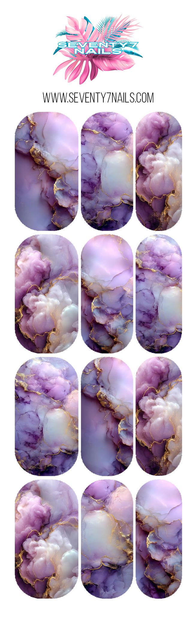 Waterslide Nail Decals - Purple Gold Marble - Seventy7 Nail Decals