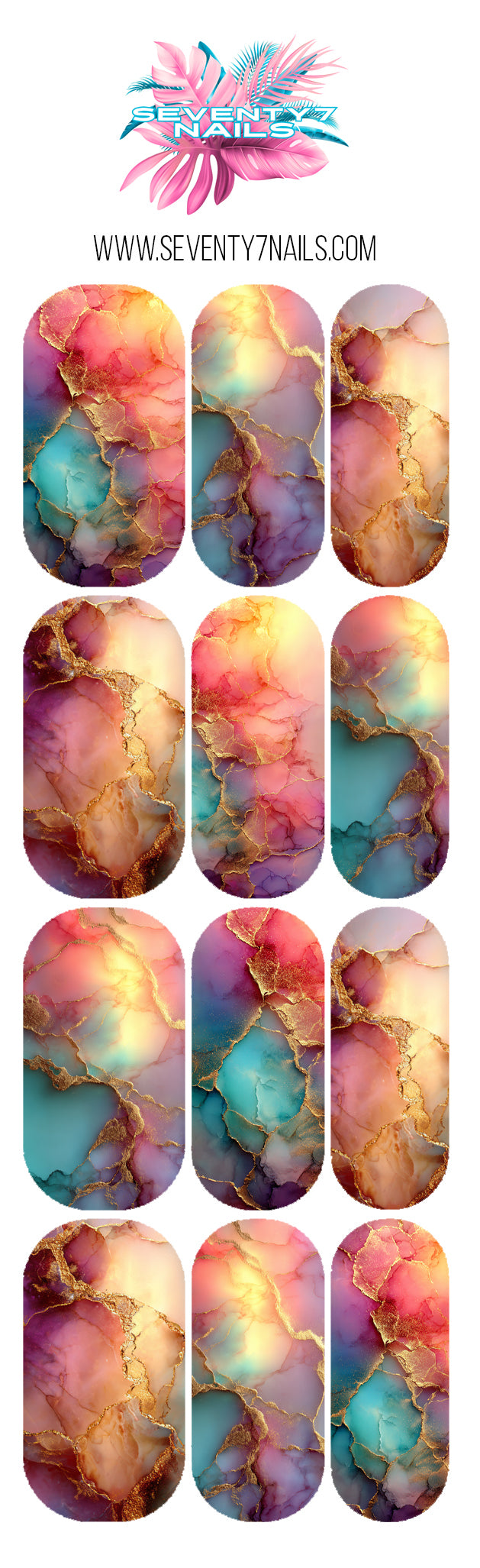 Waterslide Nail Decals - Rainbow Marble - Seventy7 Nail Decals
