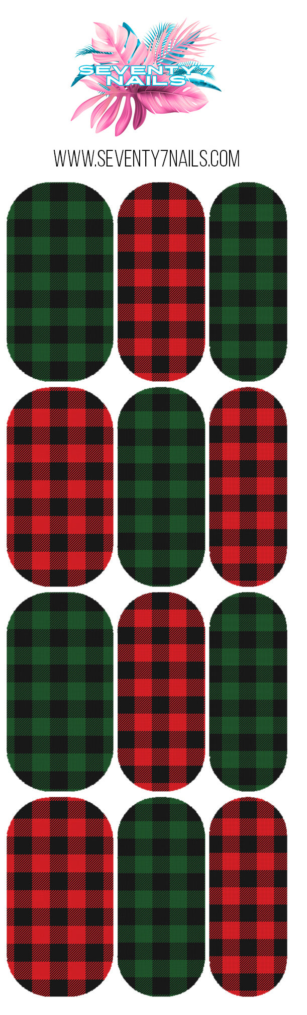 Winter Nail Decals - Red &amp; Green Buffalo Plaid