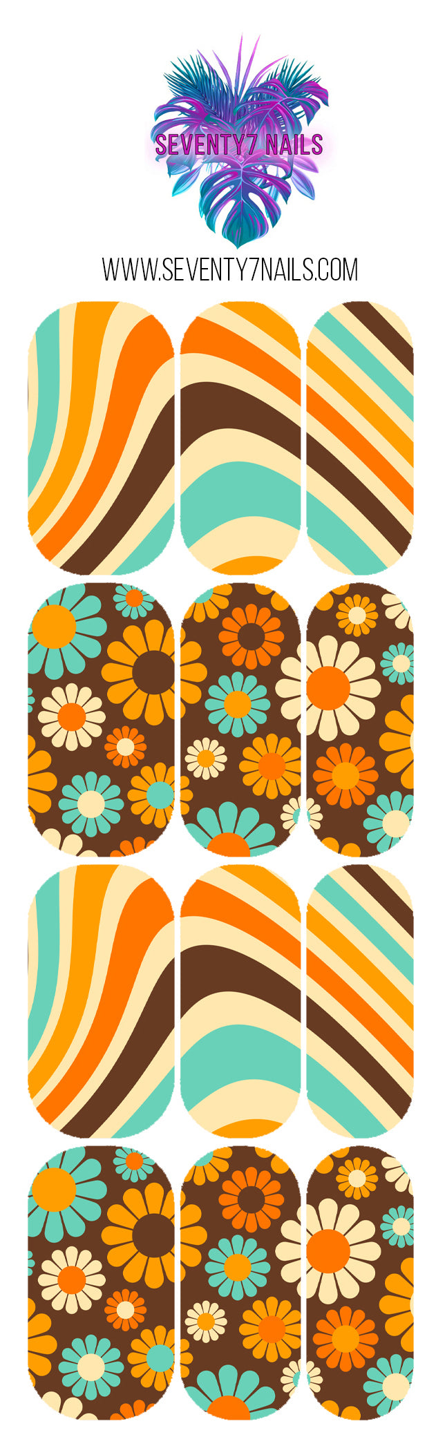 Waterslide Nail Decals - Retro Hippie