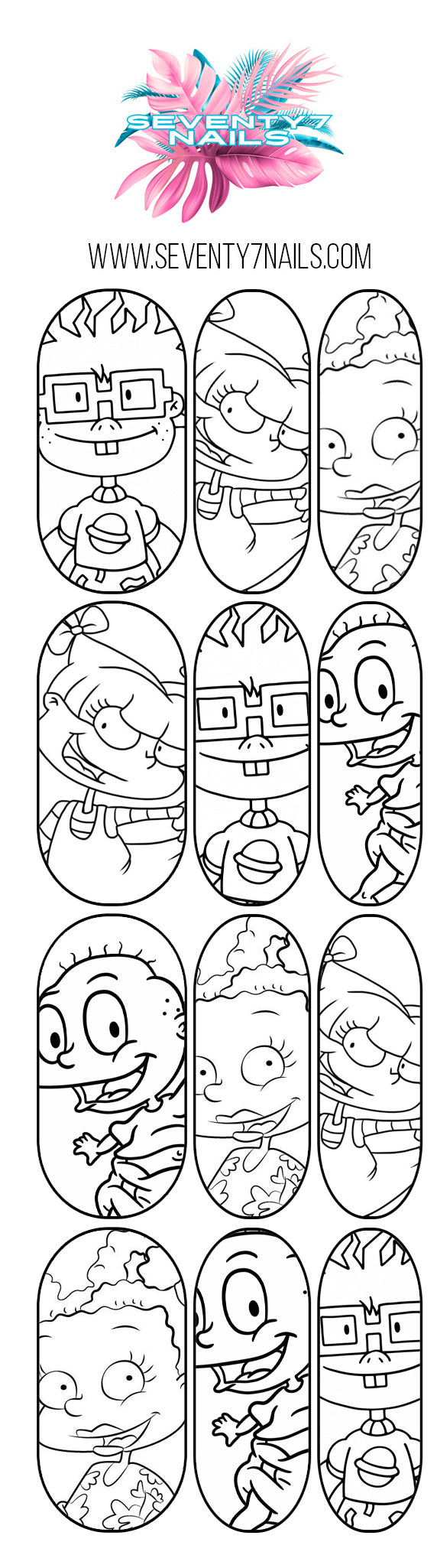 Rugrats Outline Nail Decals | Color Your Own 90s Nail Art