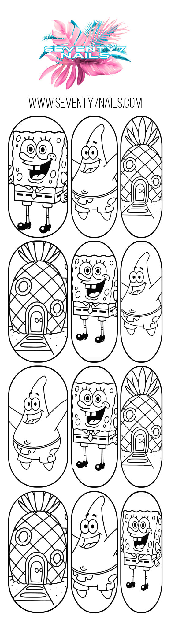 SpongeBob Outline Nail Decals | Color Your Own Nail Art