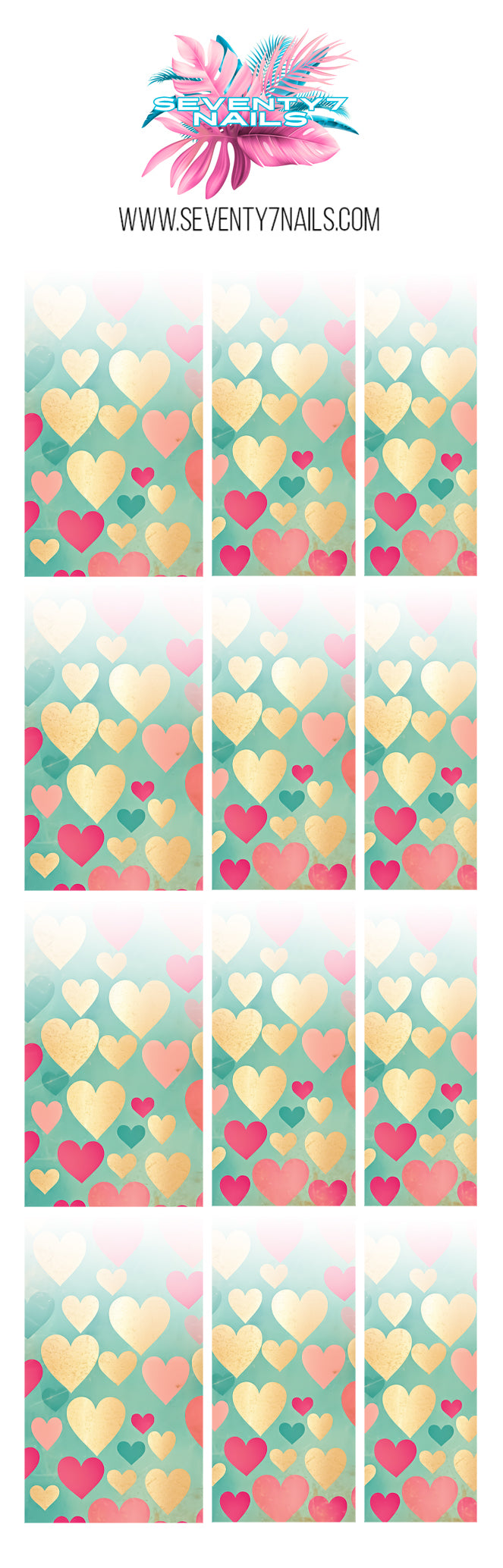 Ombre Waterslide Nail Decals - Teal Gold Hearts