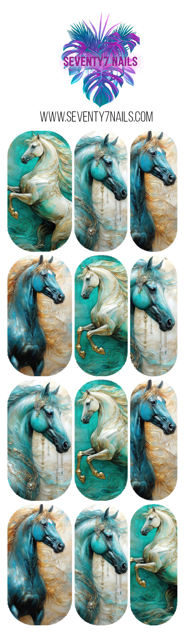 Waterslide Nail Decals - Teal Horses