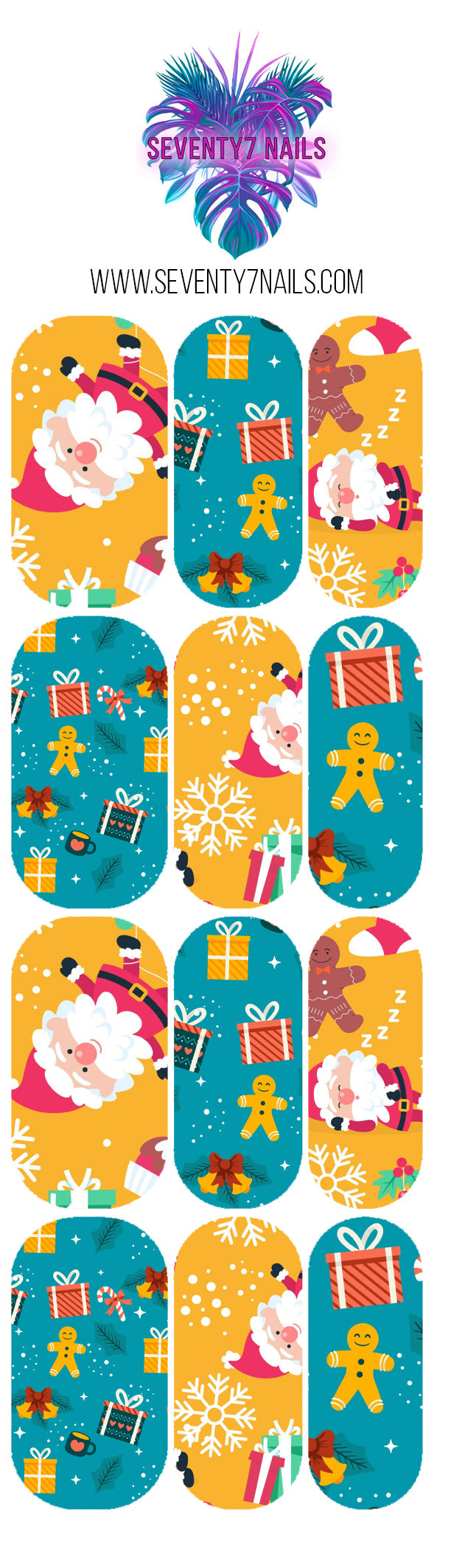 Waterslide Nail Decals - Teal Santas