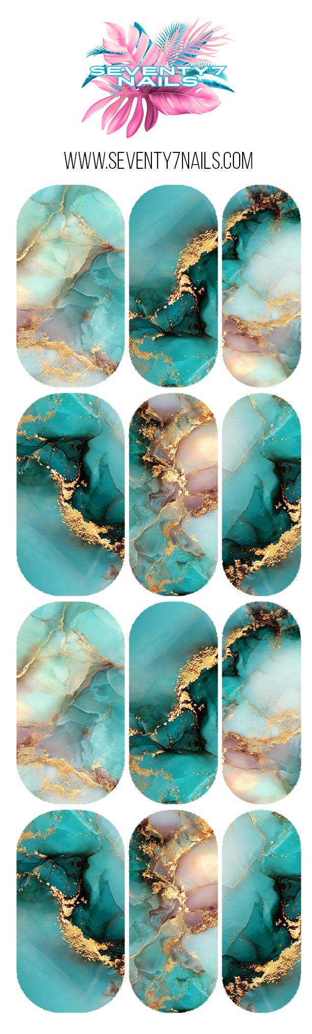 Waterslide Nail Decals - Teal Gold Marble