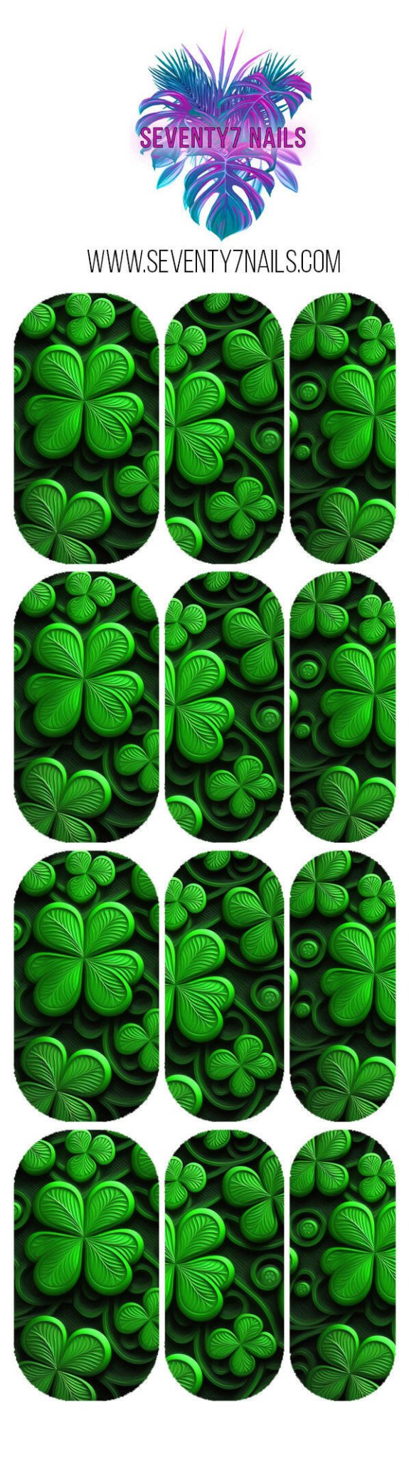 Waterslide Nail Decals - 3D Clovers - Seventy7 Nail Decals