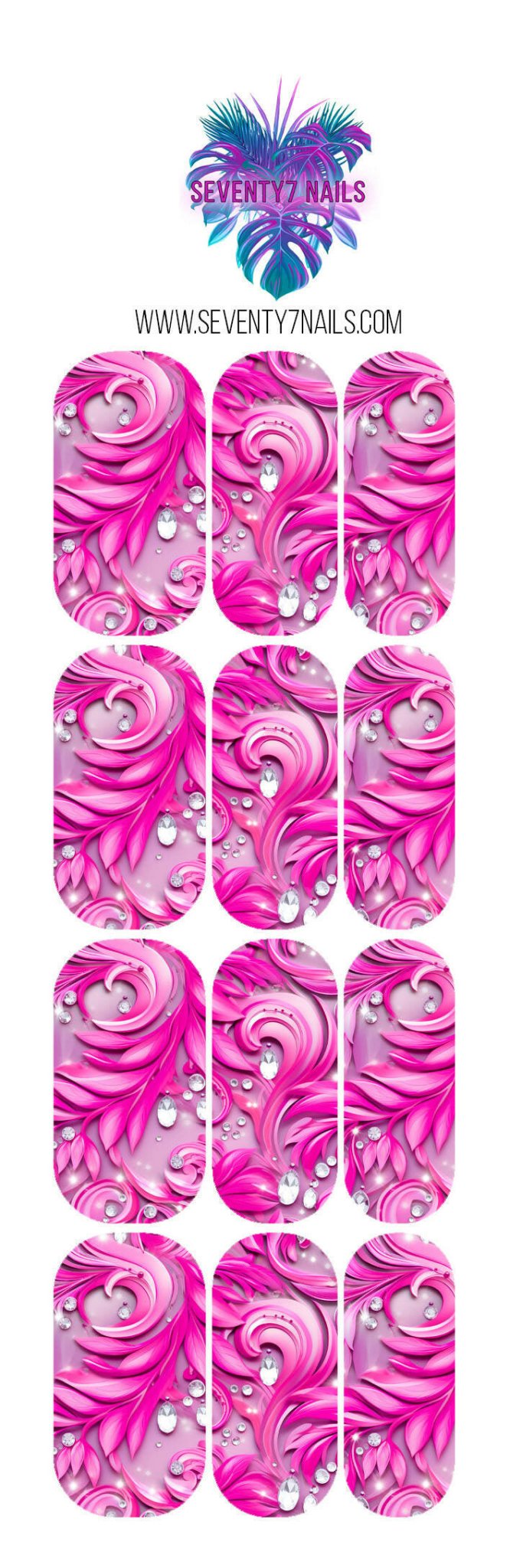 Waterslide Nail Decals - 3D Pink Flourishes - Seventy7 Nail Decals