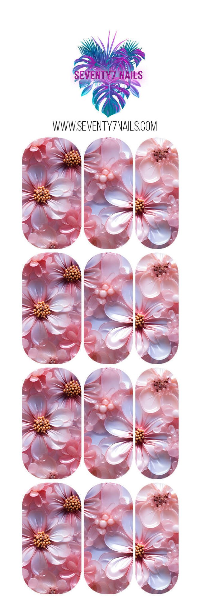 Waterslide Nail Decals - 3D Pink Flowers - Seventy7 Nail Decals