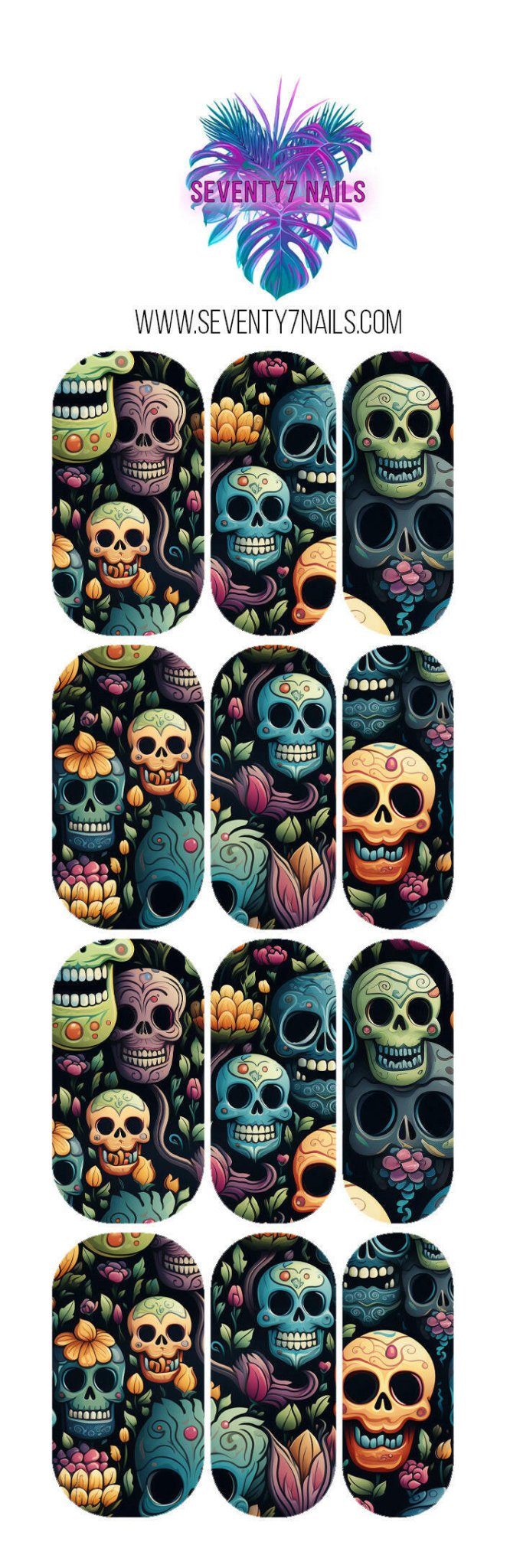 Waterslide Nail Decals - 3D Sugar Skulls - Seventy7 Nail Decals