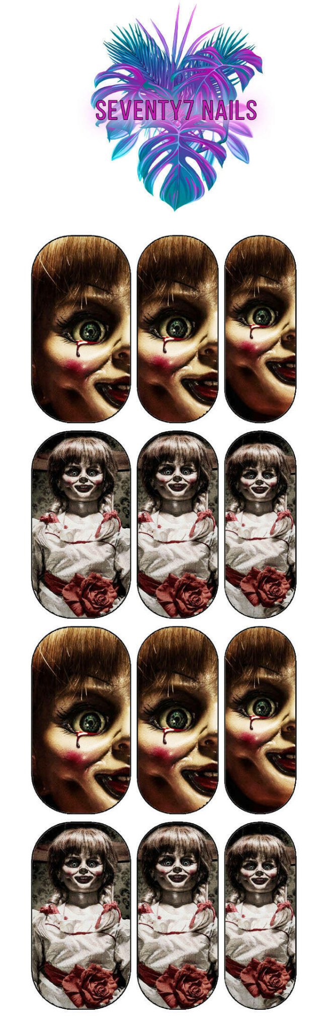 Waterslide Nail Decals - Annabelle - Seventy7 Nail Decals
