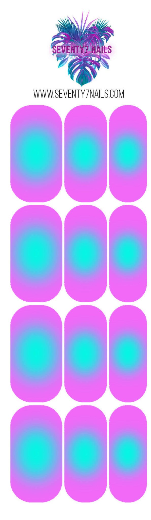 Waterslide Nail Decals - Aura - Blue on Pink - Seventy7 Nail Decals