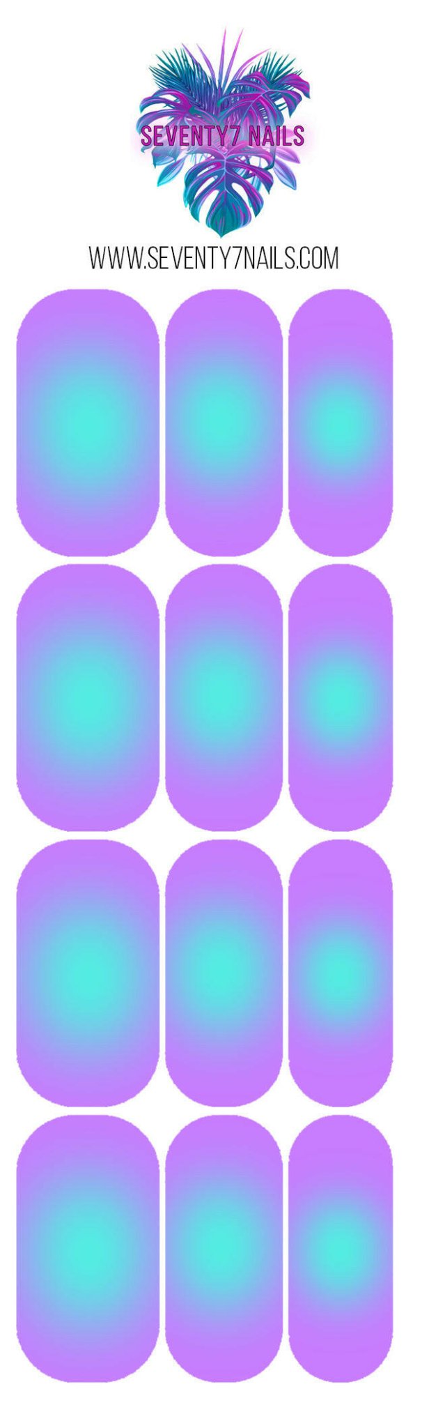 Waterslide Nail Decals - Aura - Blue on Purple - Seventy7 Nail Decals