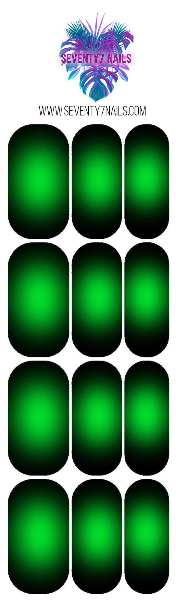 Waterslide Nail Decals - Aura - Green on Black - Seventy7 Nail Decals
