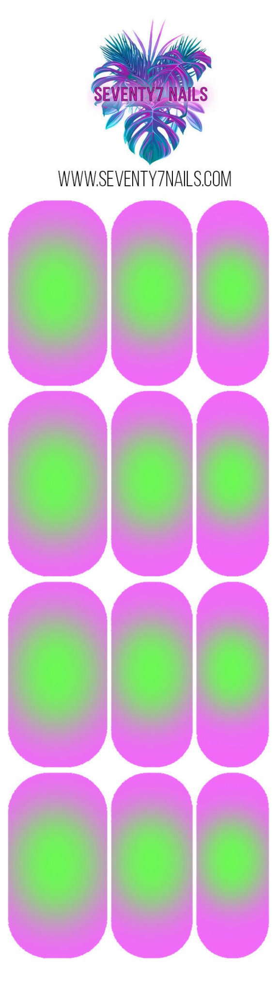 Waterslide Nail Decals - Aura - Green on Pink - Seventy7 Nail Decals