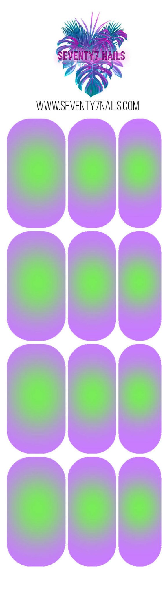 Waterslide Nail Decals - Aura - Green on Purple - Seventy7 Nail Decals