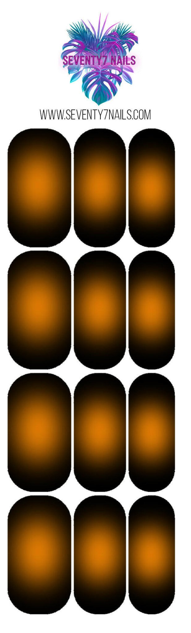 Waterslide Nail Decals - Aura - Orange on Black - Seventy7 Nail Decals