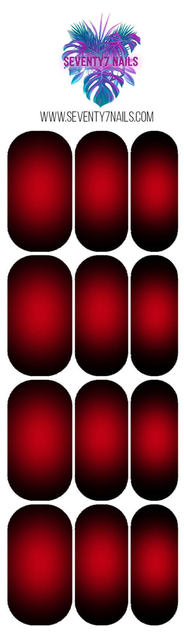 Waterslide Nail Decals - Aura - Red on Black - Seventy7 Nail Decals