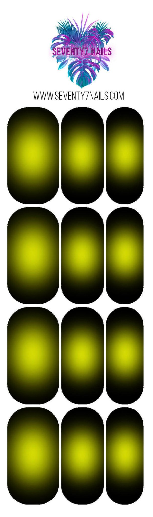 Waterslide Nail Decals - Aura - Yellow on Black - Seventy7 Nail Decals