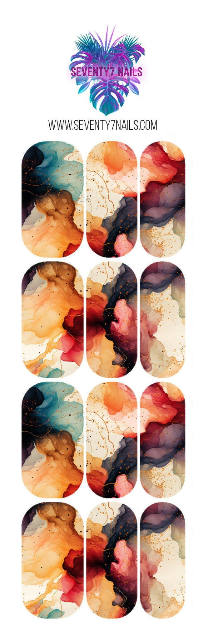 Waterslide Nail Decals - Autumn Marble Ink - Seventy7 Nail Decals