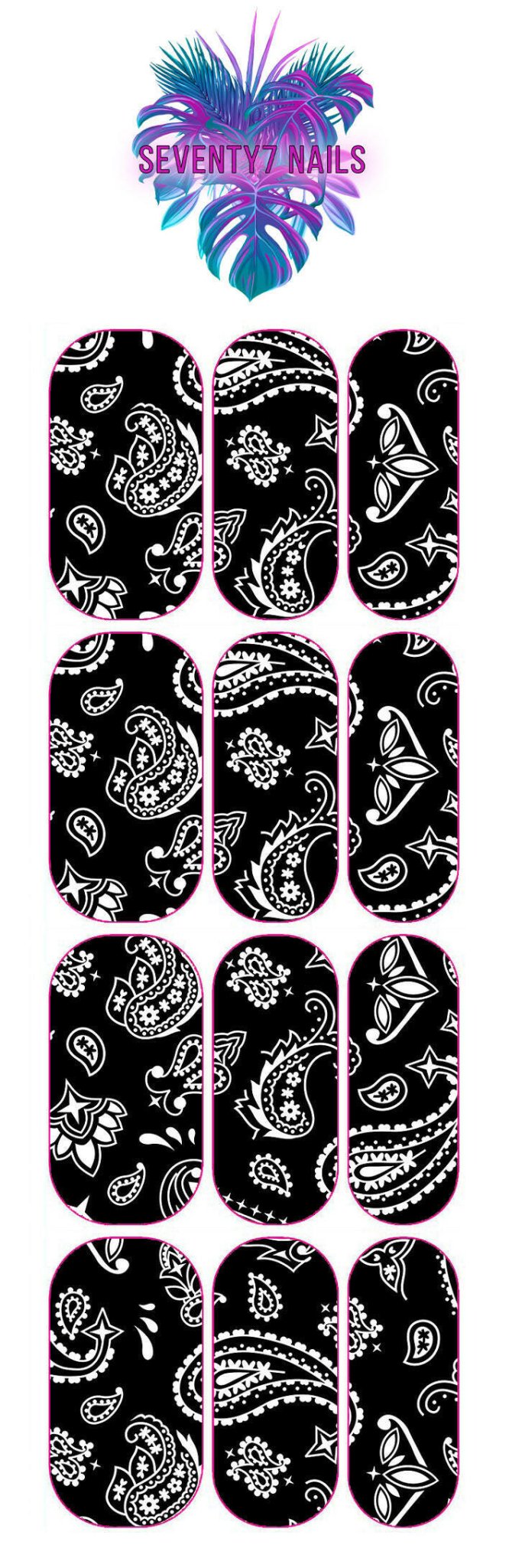 Waterslide Nail Decals - Bandana Black - Seventy7 Nail Decals